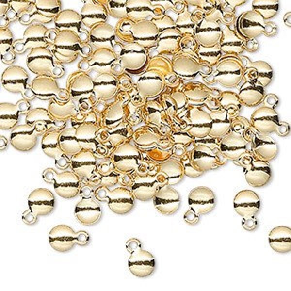 20pc- 4x4mm Curved 14K Gold Plated Brass Drops 4mm Concave Metal Drop Charms Tiny Round Puffed Jewelry Charm For Jewelry & Craft Designs