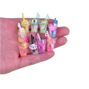 10pc- Mini Resin Cup Charms Drinks With Big Polymer Clay Fruit Slices & Straws Juice Beverage Cabochons For Dollhouse Store Jewelry Crafts