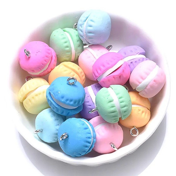 10pc- Round Miniature Clay Macaron Cookie Charms Multi-Colored Small Scale 3D Novelty Cookies For Pendants Necklace & Charm Bracelets 18mm