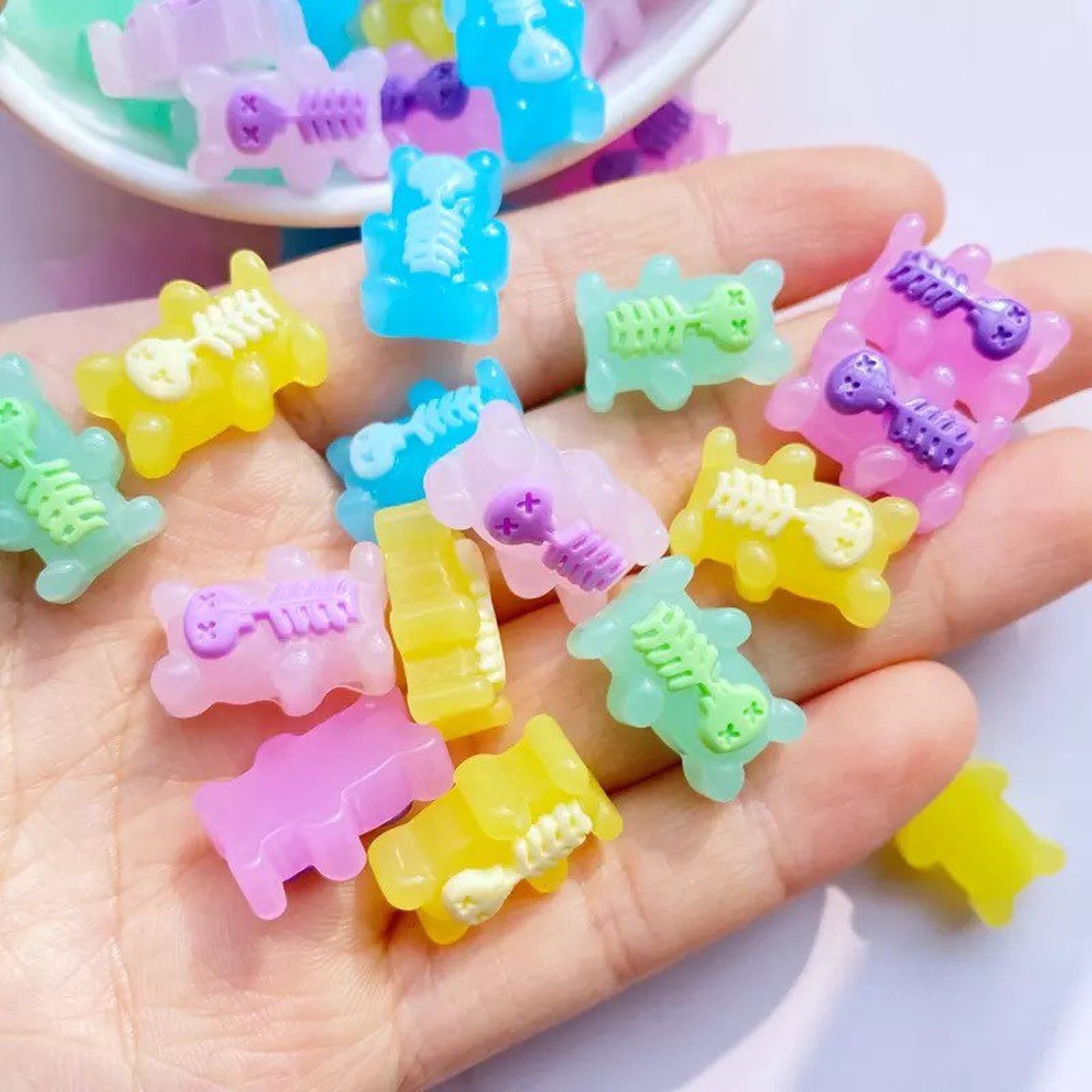 10pc 17mm 3D Gummy Bear Skeleton Flatback Cabochons Novelty Etsy