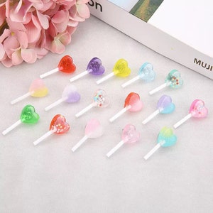 40mm 3D Heart Lollipop Flatback Resin Candy Brooch Pins Colorful Novelty Transparent Confetti Sprinkle Candies Sucker Pin Brooches