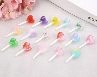 40mm 3D Heart Lollipop Flatback Resin Candy Brooch Pins Colorful Novelty Transparent Confetti Sprinkle Candies Sucker Pin Brooches