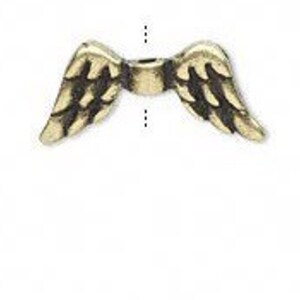 12pc- 20x9mm Antique Gold Plated Pewter Angel Wing Beads Double Sided Metal Fluttering Fairy Wings For DIY Beaded Angels, Jewelry & Crafts