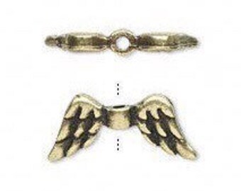 12pc- 20x9mm Antique Gold Plated Pewter Angel Wing Beads Double Sided Metal Fluttering Fairy Wings For DIY Beaded Angels, Jewelry & Crafts