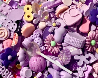 25 Purple Resin Cabochon Mix Kawaii Flatback Embellishments Candy Food Floral Cabochons Decoden Supplies DIY Hair Bow Craft Scrapbook Charms