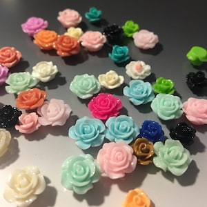 20pc- Small 3D Assorted Rose Flower Cabochons Colorful Flowers For Scrapbook Crafts Flatback Embellishments Floral Decorations 12- 15mm
