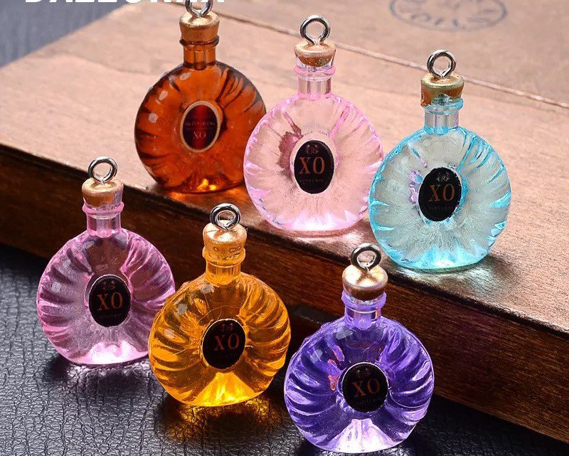 10- Miniature XO Liquor Bottle Charms 3D Colored Whiskey