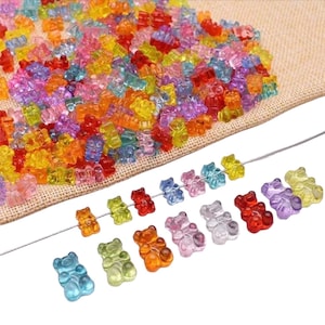 20pc- 7mm MICRO Mini Gummy Bear Beads Colorful Transparent Side Drilled Resin Bear Candy Embellishments Novelty Fake Jewelry & Craft Gummies