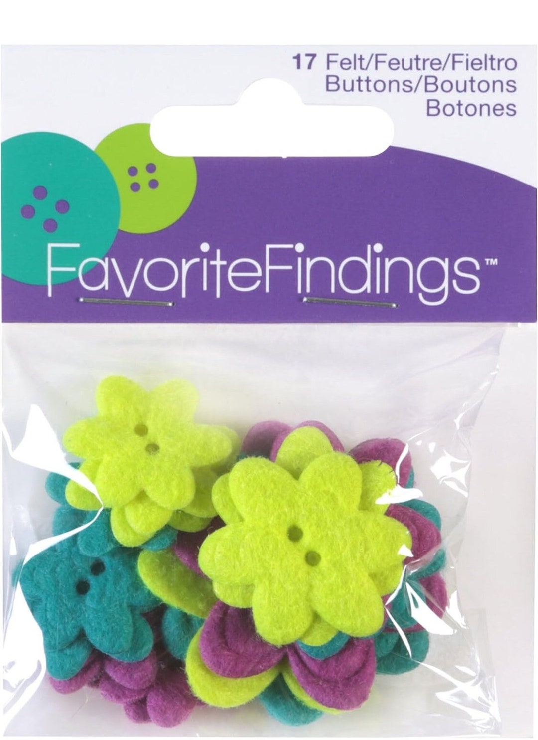 17pc Favorite Findings 2 Hole Felt Floral Buttons Assorted Novelty ...