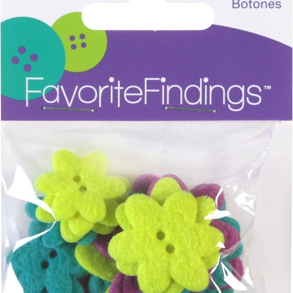 17pc- Favorite Findings 2- Hole Felt Floral Buttons Assorted Novelty Flower Shaped Soft Fabric Sewing & Scrapbook Accent Embellishments