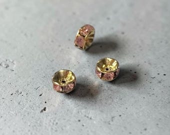 Swarovski Crystal Rondelle Spacer Beads Rose Pink Rhinestone Beads Genuine Austrian Crystal Gold Plated Components Jewelry Making Supplies