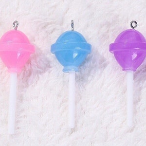 6pc- 3D Dum Dum Lollipop Resin Candy Pendants Small Novelty Pastel Sucker Charms Fake Dessert Food Candies For DIY Jewelry & Crafts - 2.4”