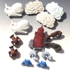14pc- Buttons Galore Acrylic Lighthouse Shank Back Buttons Novelty Notions Sewing Button Ocean Themed Craft Embellishments- Lighthouses