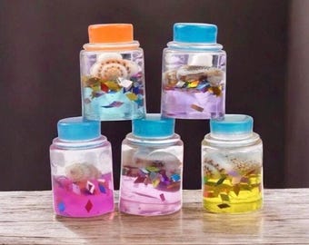 10- Mini Drift Bottle Jars 21mm Clear Resin Bottle Embellishments With Seashells & Confetti Glitter Fairy Garden Decor Cute Wish Bottles DIY