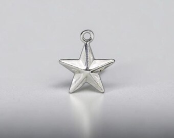 20pc Silver Plated Puffy Star Charms 13mm Chunky Hollow Brass Star Pendants Faceted Puffy Dangle Drops Y2K Celestial Jewelry Making Supplies