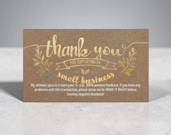 PRINTED Thank You 16pt Cardstock Small Business Mail Cards Physical Marketing Package Inserts Online Etsy Seller Customer Feedback Cards