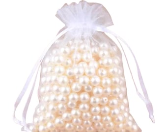 50pc- 5x7cm Small Sheer White Organza Fabric Gift Bags Satin Drawstring Pouches For Weddings, Party Favors, Candy, Potpourri, Jewelry Crafts