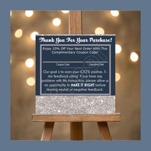 PRINTED Thank You For Your Purchase 2.5" Square Cardstock Business Cards Customer Service Package Inserts w/ 10% Coupon Promo Code