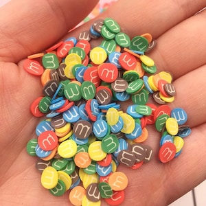 Round Sliced Polymer Clay M&M Decals Flat M- Bean Confetti Embellishments DIY Crafting Decor Sprinkles For Slime, Nail Art And Scrapbooking