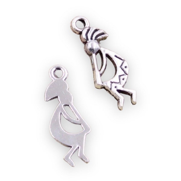 10pc- 24x9mm Antique Silver Pewter Kokopelli Charms Native American Fertility Deity God Magical Flute Player Pendants For Jewelry Making