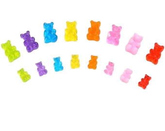 20pc- 12x7mm Micro MINIATURE Gummy Bears Flatback Resin Cabochons Tiny Colorful Transparent Bear Candy Embellishments Novelty Fake Gummies
