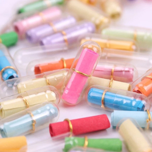 25/100pc- 20mm Miniature Blank Paper Messages Inside Clear Pill Capsules Rolled Letters In Capsule Pills For Wishing Bottles, Jewelry Crafts