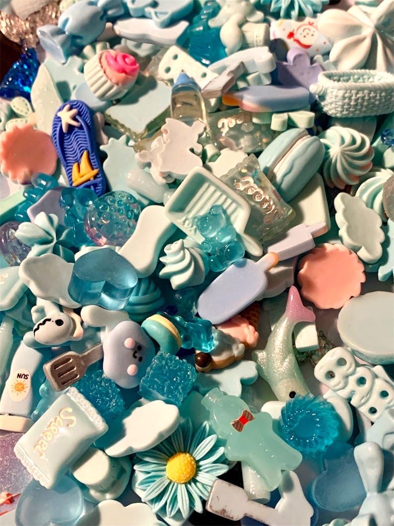 Blue Kawaii Resin Cabochons Mixed Set Food Candy Dessert Novelty Embellishments Flatback Decoden Crafts Scrapbooking DIY Phone Case Supplies image 1