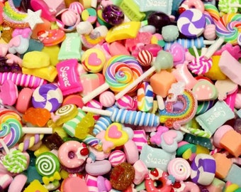 20pc- Mixed Novelty Rainbow Candy Desserts Flatback Resin Cabochons Fun Craft Decorations Embellishments For Scrapbooking & Card Making
