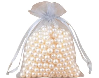 50- Sheer Silver Organza Gift Bags Satin Drawstring Pouches For Jewelry & Trinkets Small Fabric Party Favor Bags For Gift Packaging 5x7cm