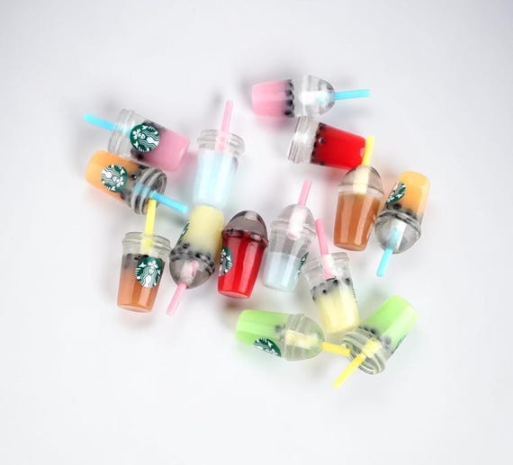 10pc- 3D Bubble Tea Fruit Juice Bottles Miniature Resin Barista Drinks Dollhouse Beverage Craft Cabochons Faux Boba Cups With Colored Straws