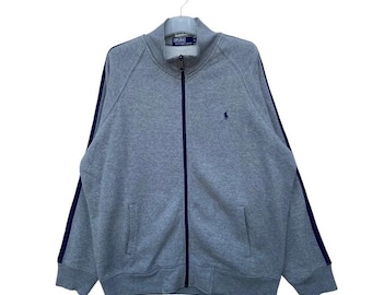 Vintage Polo Ralph Lauren Full-Zip Sweatshirt Jacke Grau gestickt Pony Logo