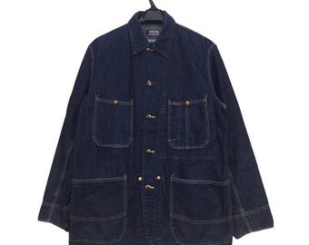 Vintage Blau Blau Französisch Style Workwear Jeansjacke