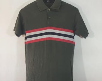 Vintage Miyake Design Studio Poloshirt - Olivgrün Issey Miyake Sport Top - Gestreifte Brust Grafik T-Shirt - Japanisches Designer Archiv