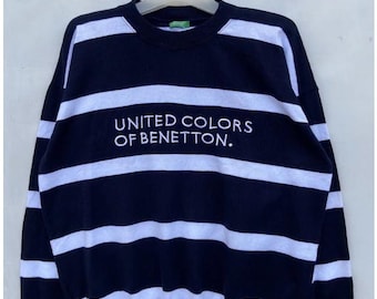 Vintage 90er Jahre Benetton Gestreiftes Sweatshirt | Hergestellt in Italien