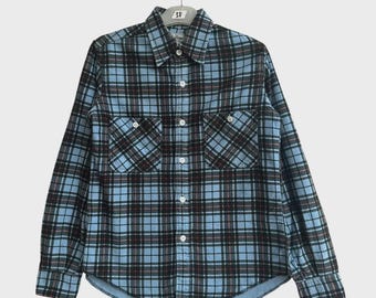 Vintage Denim Japan kariertes Flanellhemd - kariertes schweres Arbeiterhemd - Made in Japan Heritage Americana - blauer und schwarzer Flanell