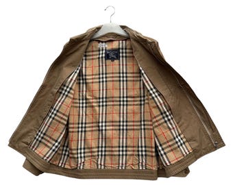 Vintage Burberrys Harrington Jacke Beige Nova Karo Futter Klassischer Zip Mantel Größe M