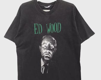 Vintage 90er Jahre Ed Wood Film T-Shirt - Seltenes Tim Burton Film Promo Tee - Kult Classic Horror Sci-Fi Dirigent - Plan 9 Aus dem Weltall -