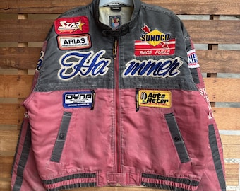 Vintage Gelbe Mais Schlitten Hammer Jacke | Y2K Japanischer Streetwear Biker Bomber | Sunoco Dyna Star Racing Aufnäher