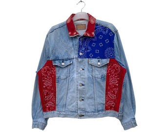 Vintage Levi's Orange Tab Rework Mit Bandana Und Sashiko Stitch Trucker Jacke