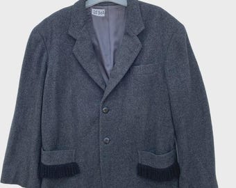 Vintage 80er Jahre Yohji Yamamoto Signatur Grauer Wollmantel // Seltener Japanischer Avantgarde Blazer Jacke // Herren Designer Designer Mantel