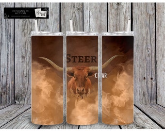 Longhorn Steer Cow 20 oz Skinny Sublimation Tumbler Wrap PNG
