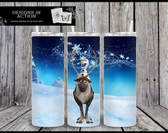 Olaf e Sven Frozen Scene Sublimação Digital Tumbler PNG