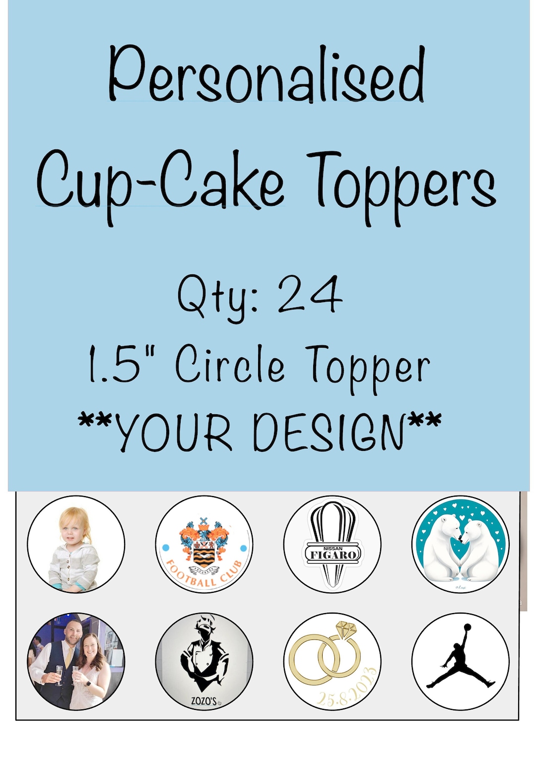 24 Personalised Edible Rice Paper Cupcake Toppers **your Design** - Etsy UK