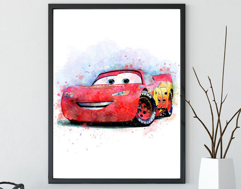 Cars Mcqueen Prints Disney Art Print Disney Pixar Cars Lightning Mcqueen Watercolor Poster Print Pixar Watercolor Kids Room Decor Gift