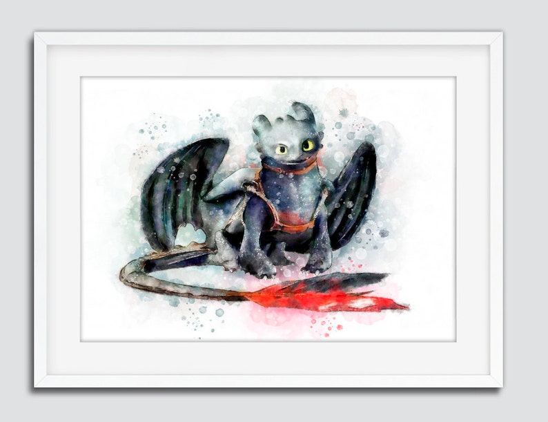 How To Train Your Dragon Toothless Hiccup Print Hiccup Watercolor Gift Idea Disney Poster Pixar Poster Night Fury Bedroom Decor Dorm Art