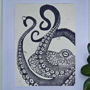 Original Octopus Lino Relief Print A2