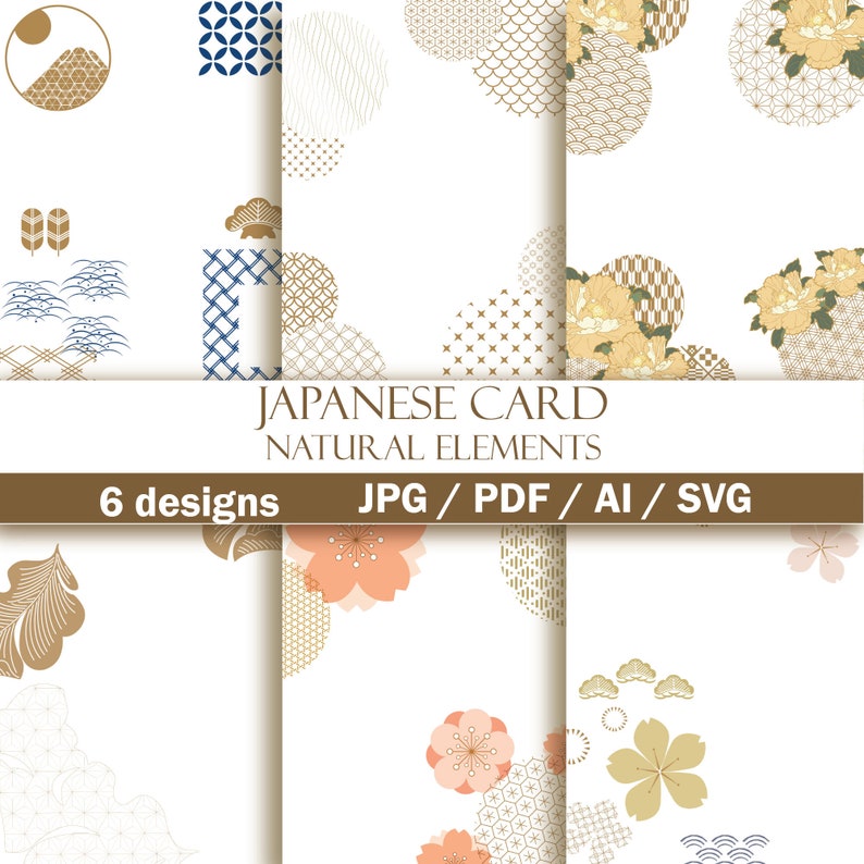 Japanese card and postcard template design . 6 designs AI / | Etsy