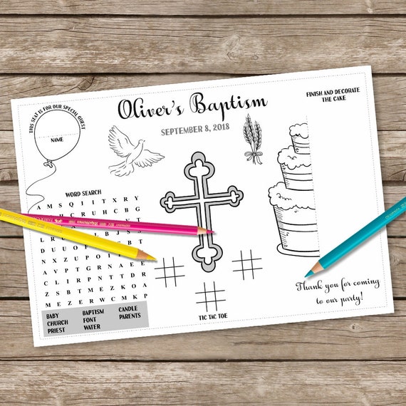Baptism Table Mat Baptism Placemat Christening Colouring Etsy