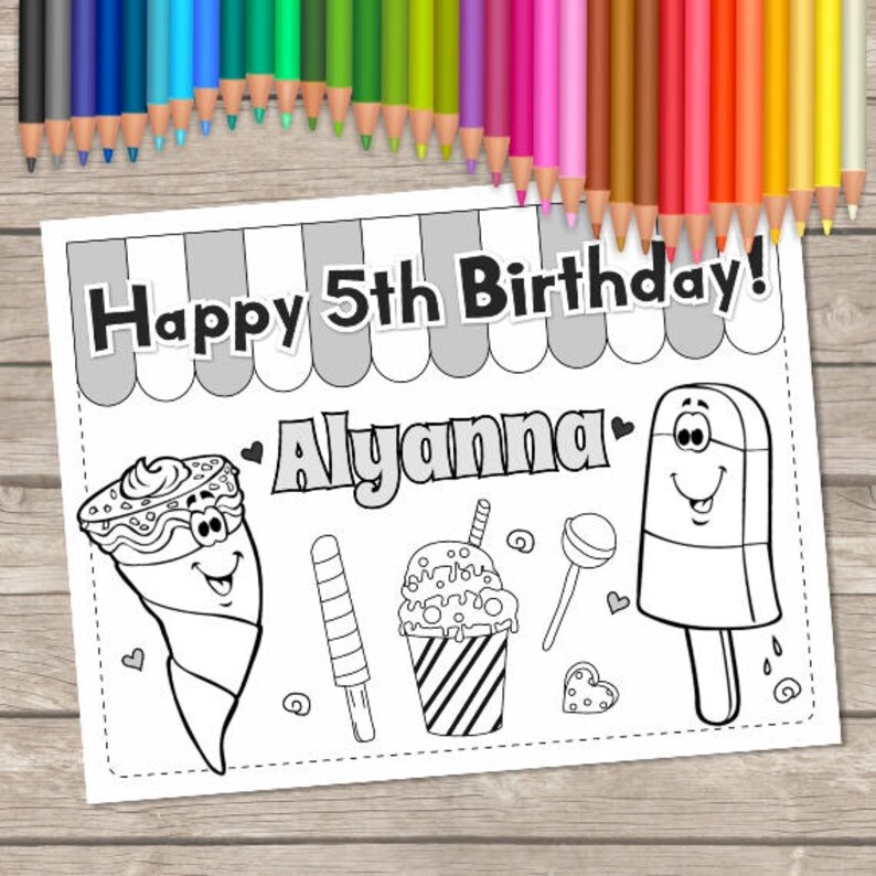 Ice Cream 6 Coloring Pages Birthday Activity Sheet Printable | Etsy