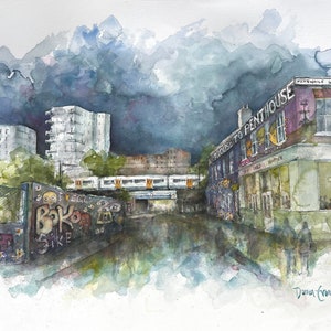 A portrait of Hackney Wick: Shithouse to Penthouse - PRINT of original watercolour